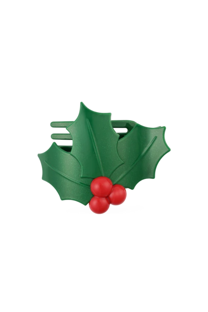 Teleties Glitter Holly Leaves Flat Hair Clip