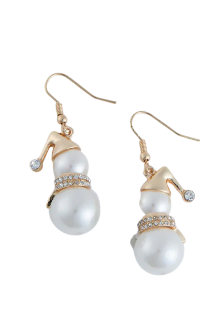 Holiday Snowman Pearl Earrings