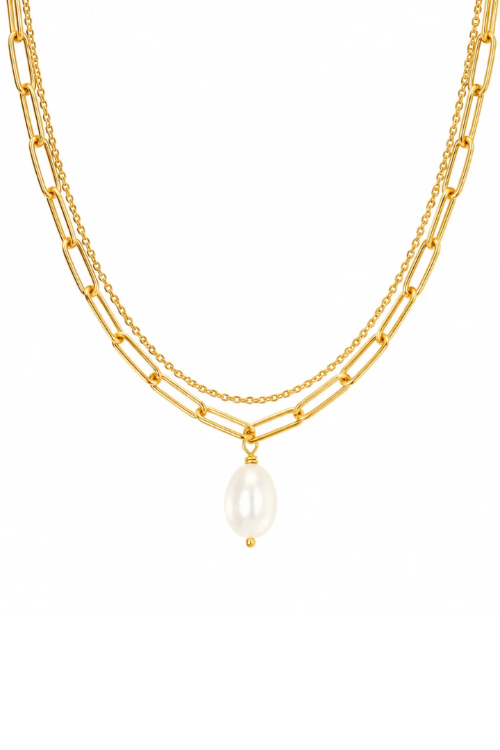 Ellie Vail Renee Double Chain Pearl Choker Necklace