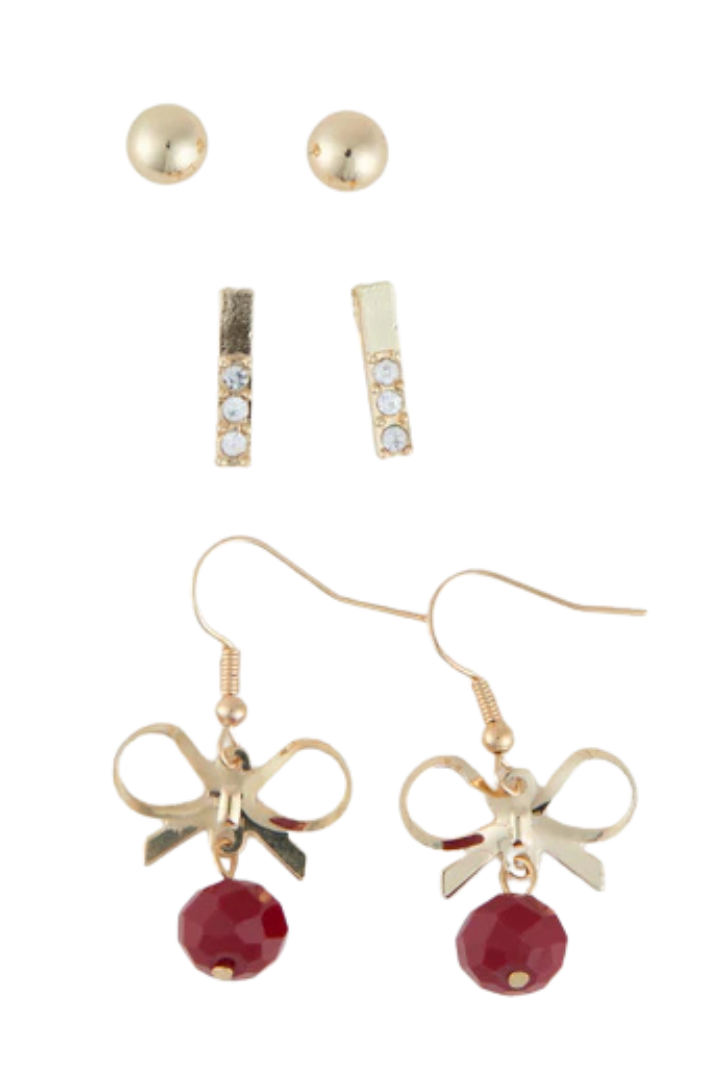 Holiday Gift Bow Earring Trio