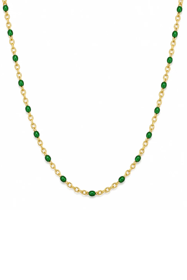 Ellie Vail Evie Green Dainty Enamel Beaded Necklace