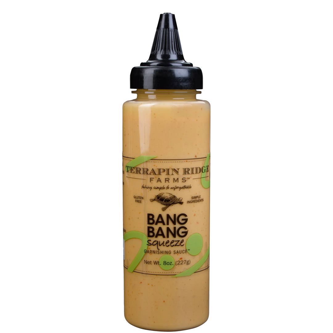 Bottle of Terrapin Ridge Farms Bang Bang squeeze sauce on a white background