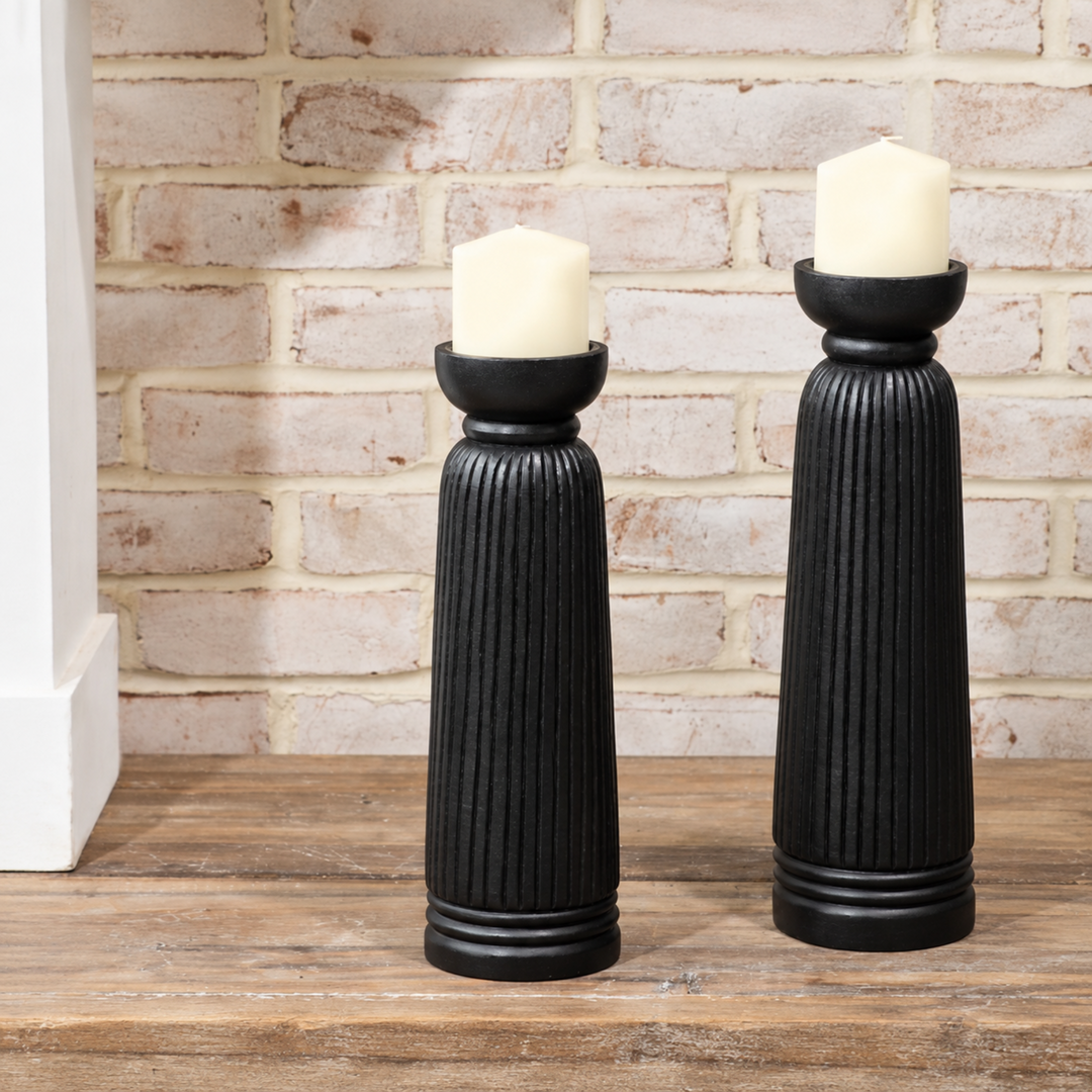 Black Etched Pillar Candle Holder 