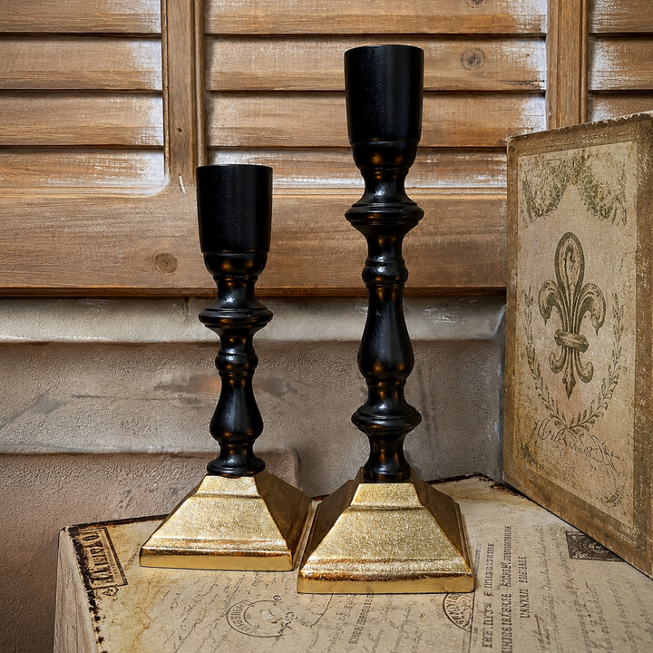 Black & Gold Square Base Taper Candle Holder