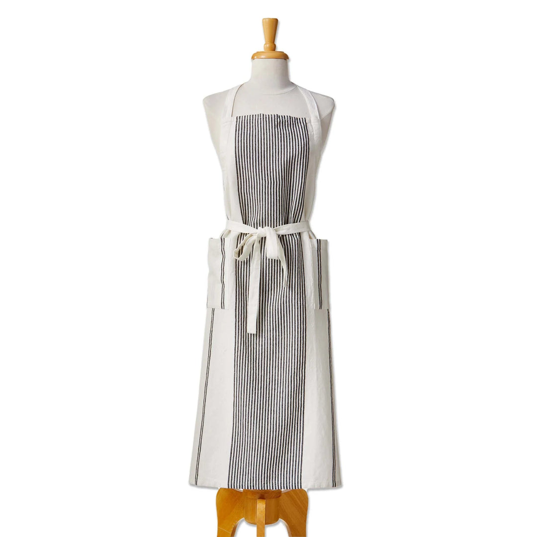 Striped apron on a mannequin against a white background