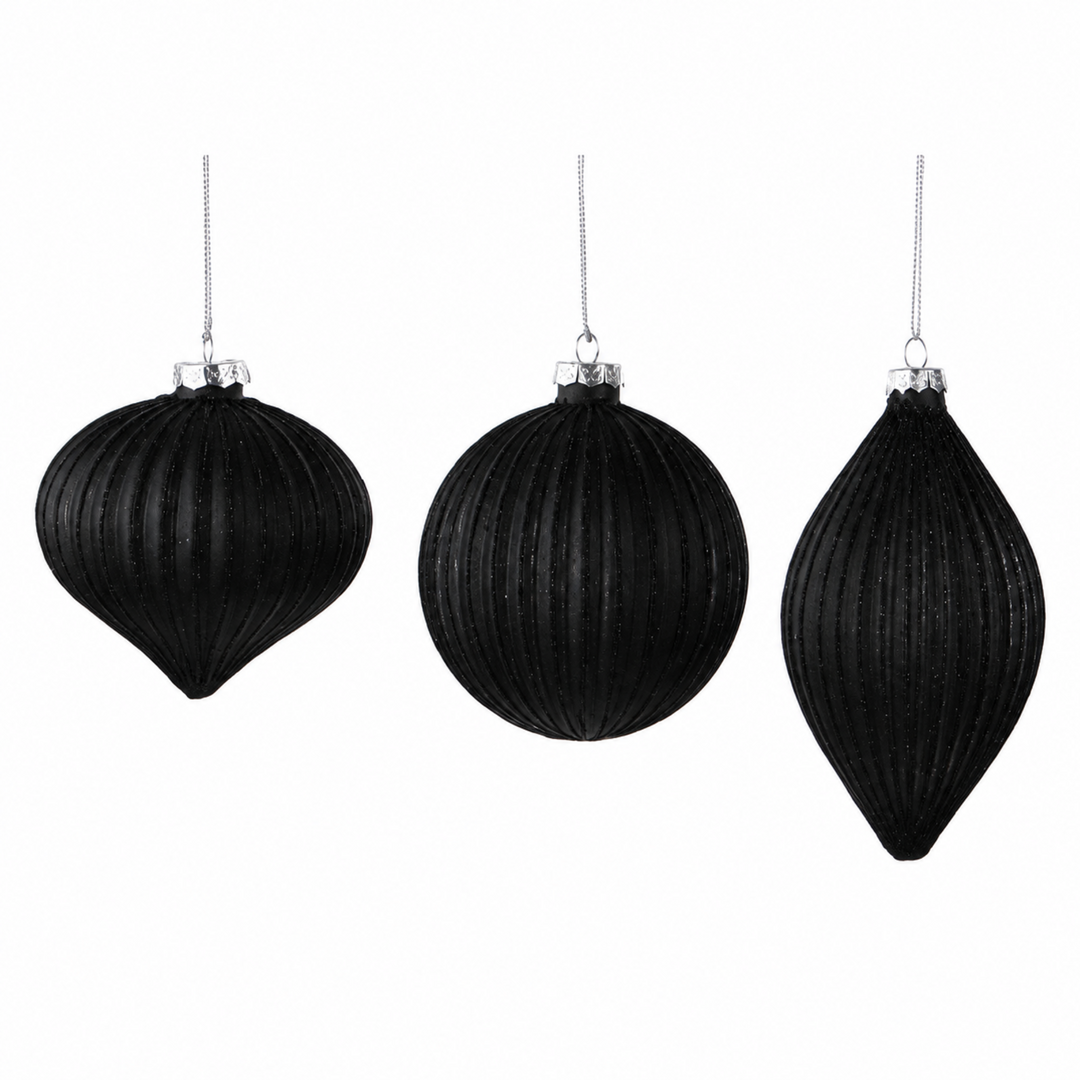 Black Ribbed Glass Ornament