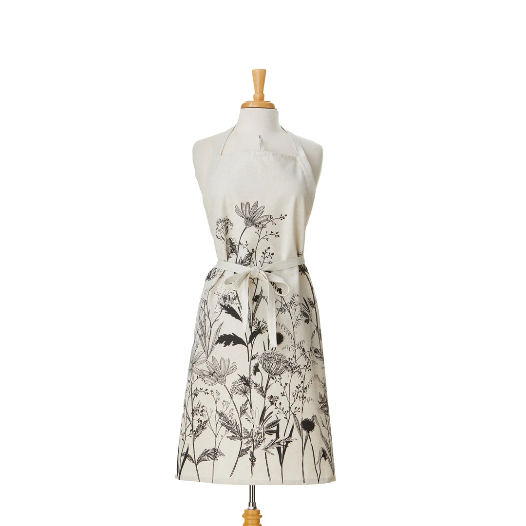 Black Summer Botanical Apron on white background