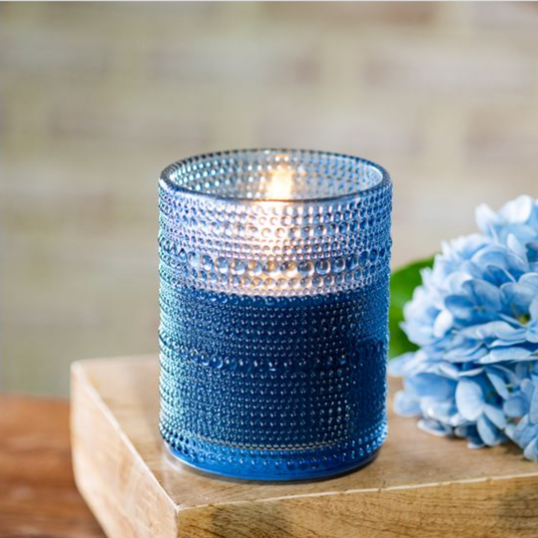 Blue Beaded Glass LED Candle