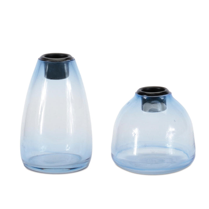 Blue Ombre Glass Taper Holder on white background