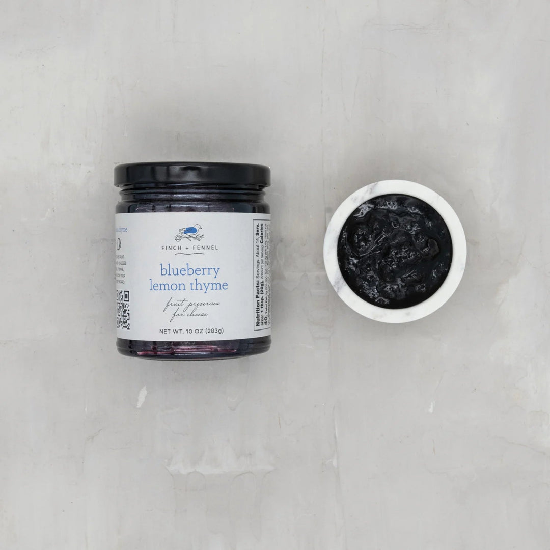 Jar of blueberry lemon thyme on a gray background