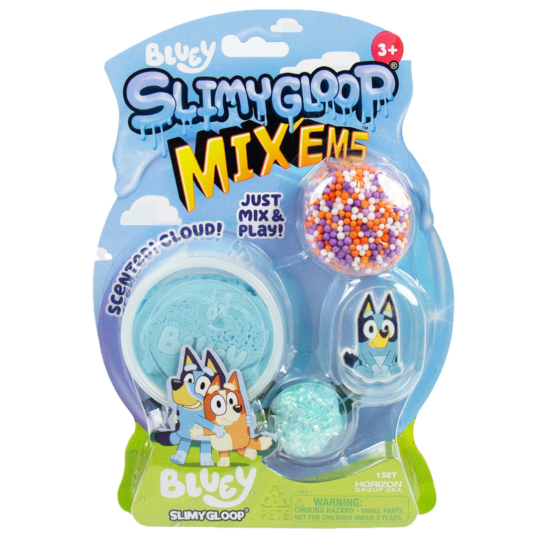 Slimy Gloop Mix 'Em toy packaging with Bluey branding on a white background