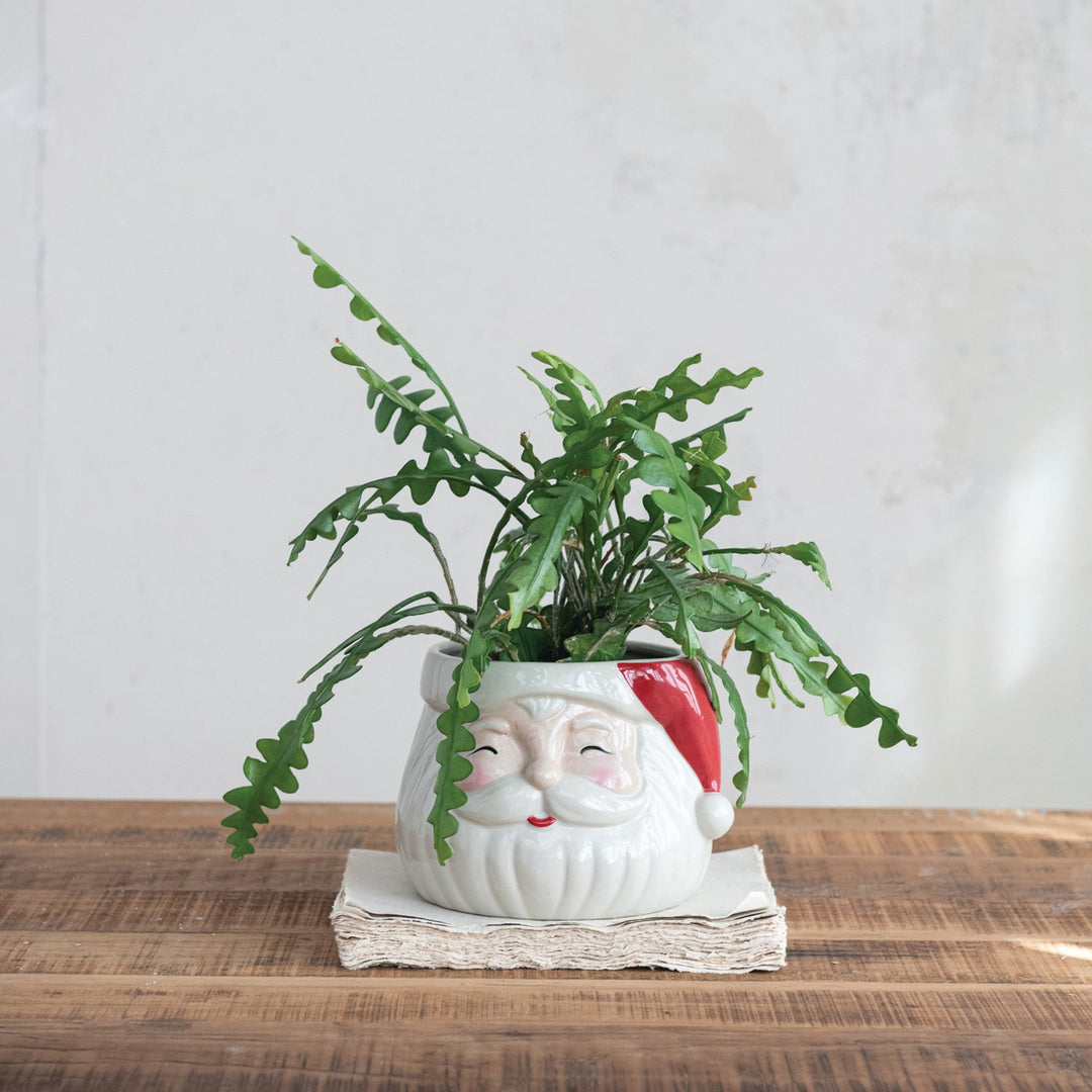 Blushing Santa Stoneware Planter