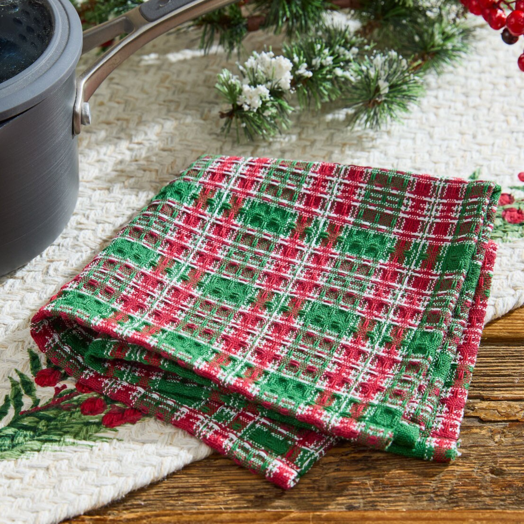 Boxwood & Pine Plaid Dishcloth