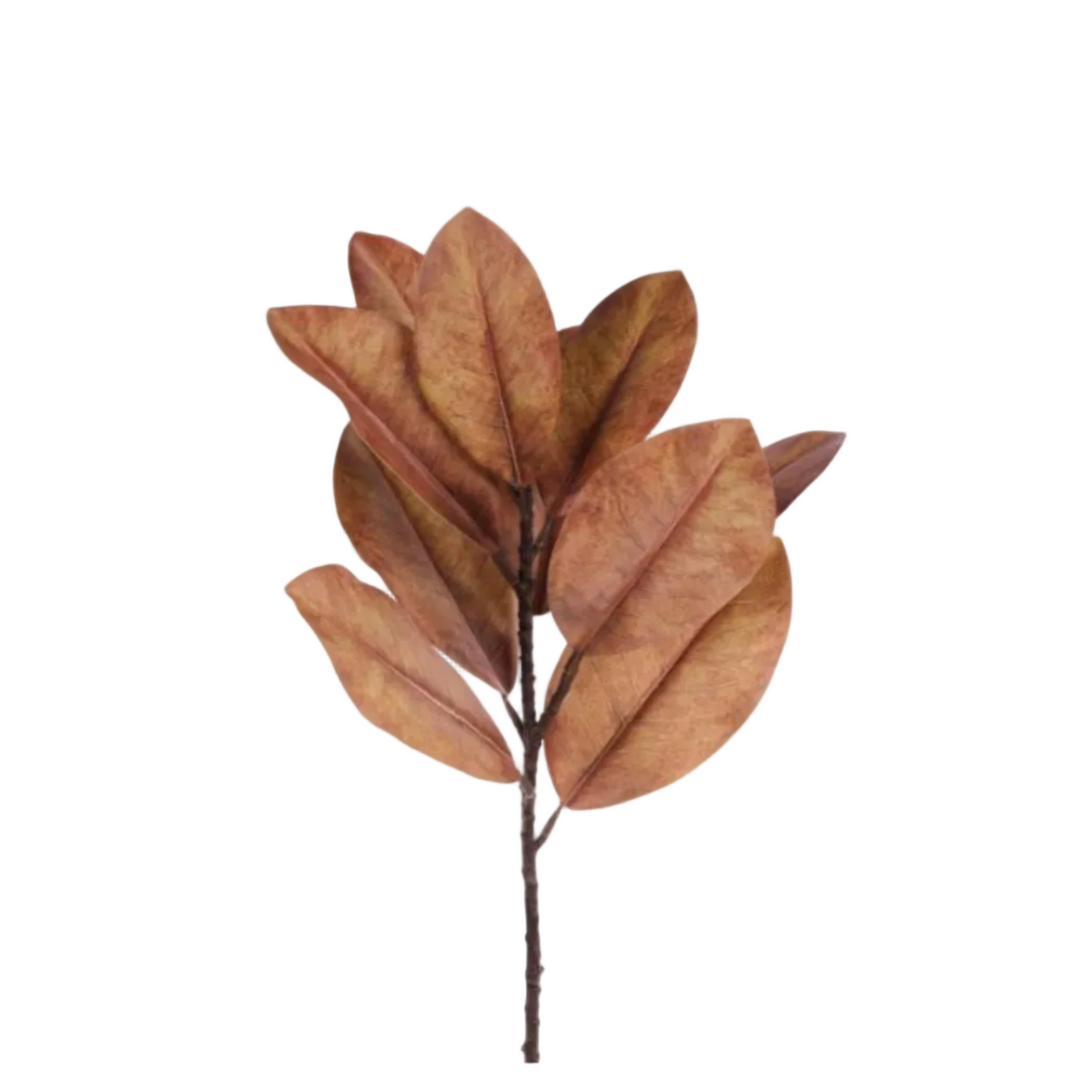 Artificial leaf branch on a white background with product details on the right.