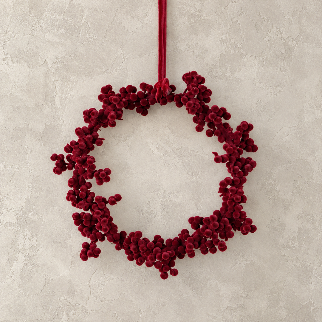Burgundy Flocked Ball Wreath