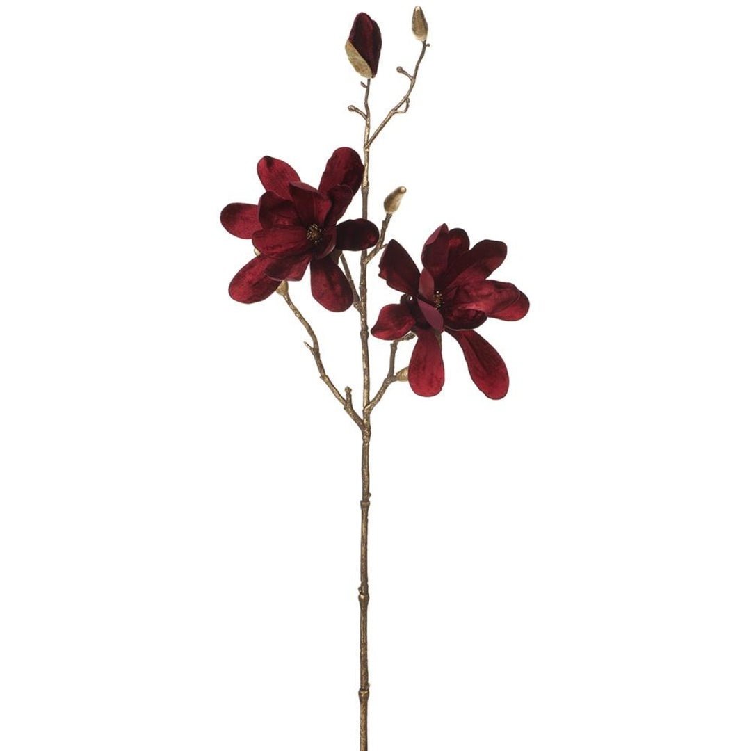 Burgundy Shimmer Velvet Magnolia Spray