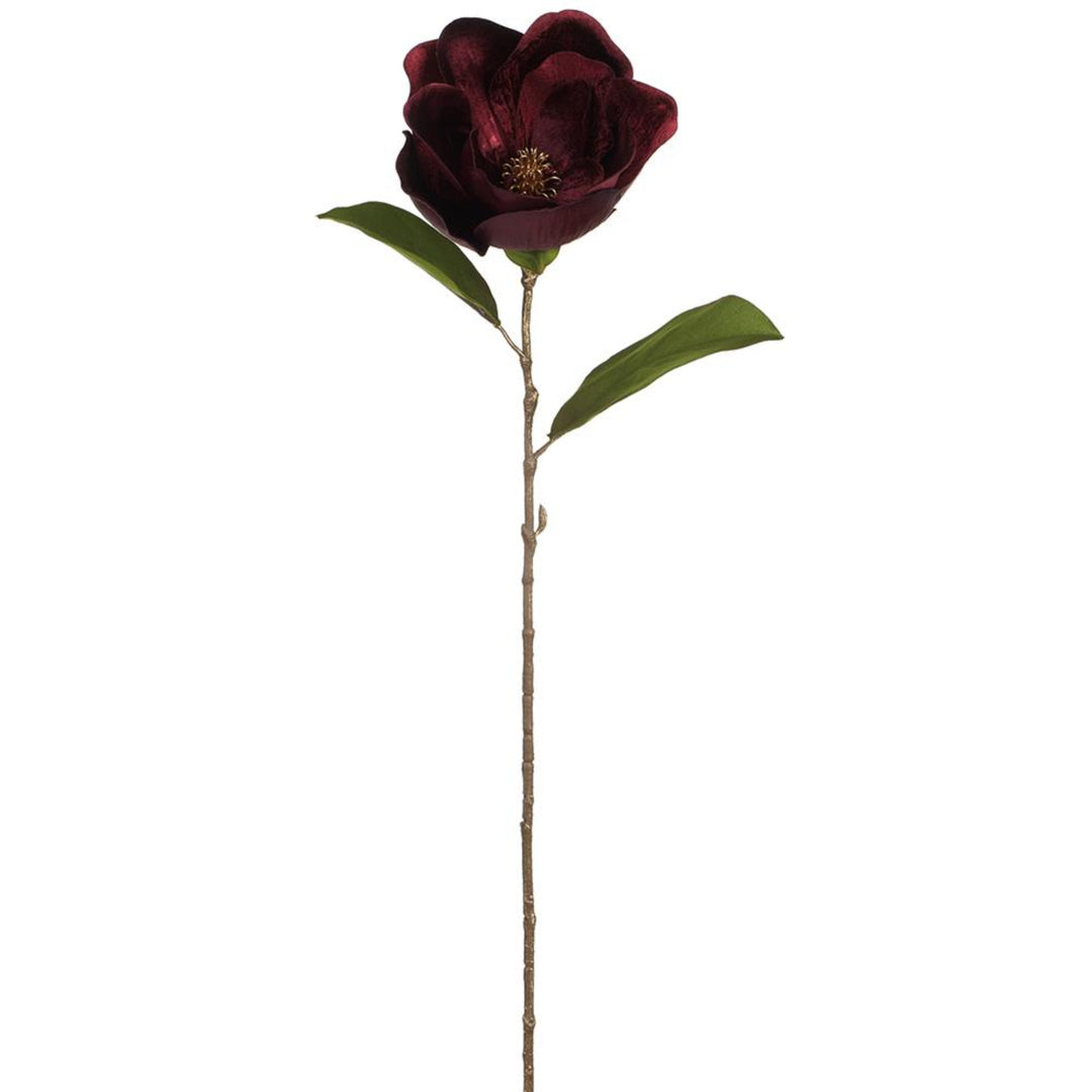 Burgundy Shimmer Velvet Magnolia Stem