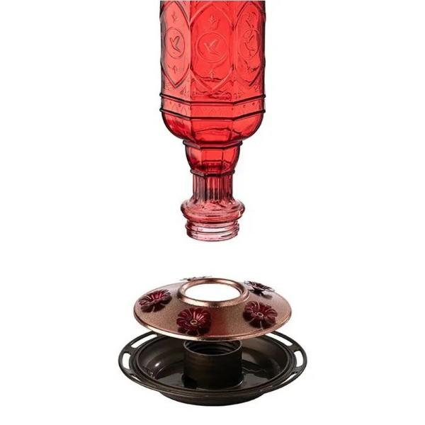 Red Vintage Glass Hummingbird Feeder
