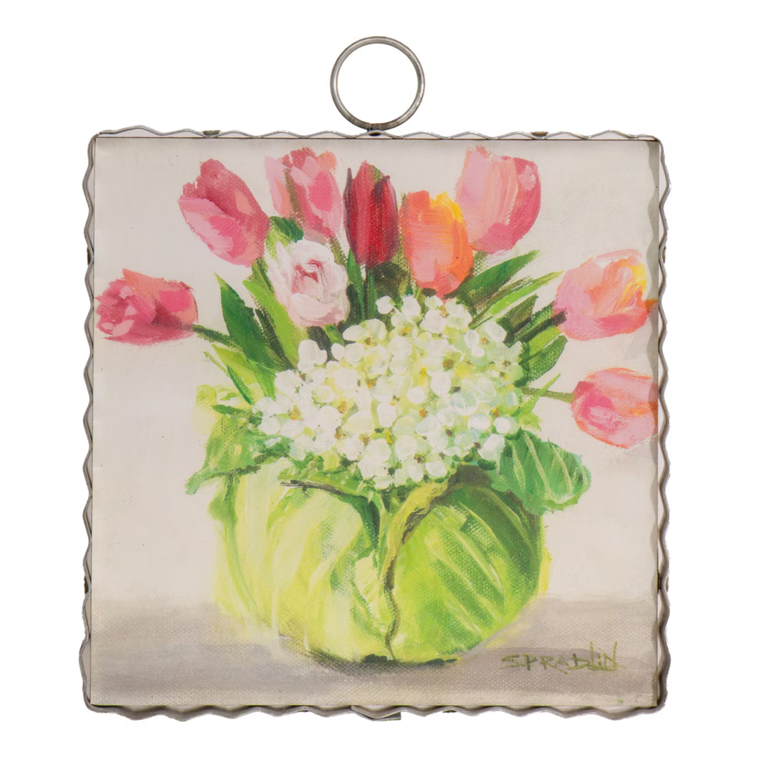 Decorative wall art with a floral bouquet design on a white background