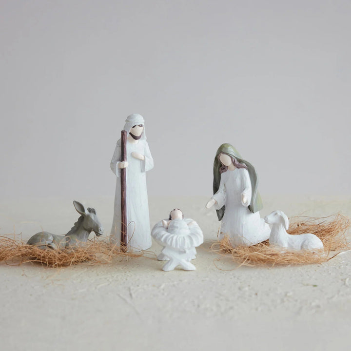Carved Look Mini Nativity Set
