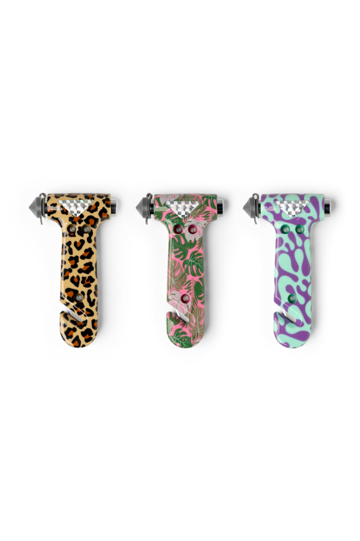 Three colorful animal print escape hammer on a white background