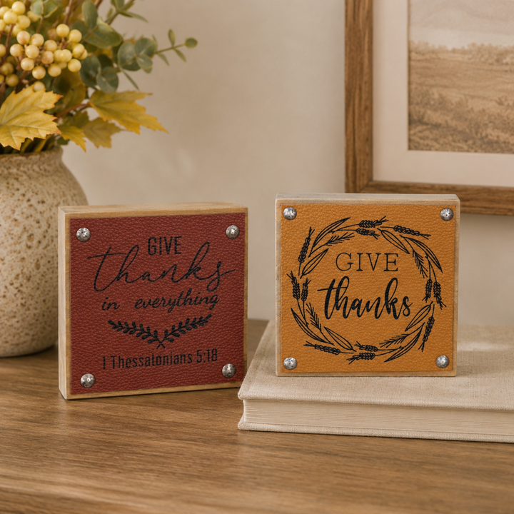 Give Thanks Leather Block Sign
