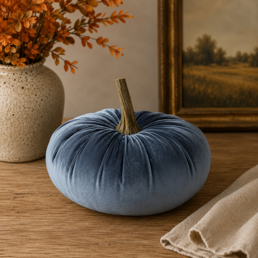 Blue Velvet Stuffed Pumpkin