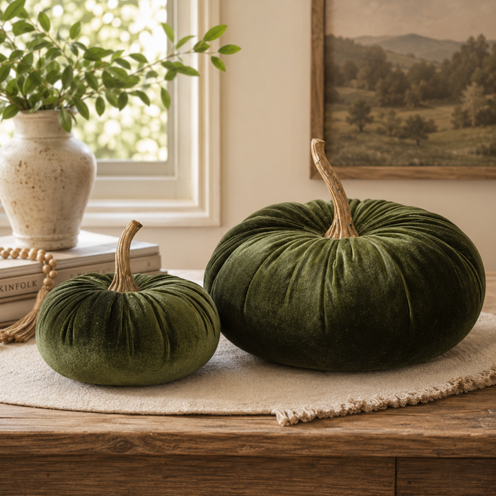 Green Velvet Stuffed Pumpkin
