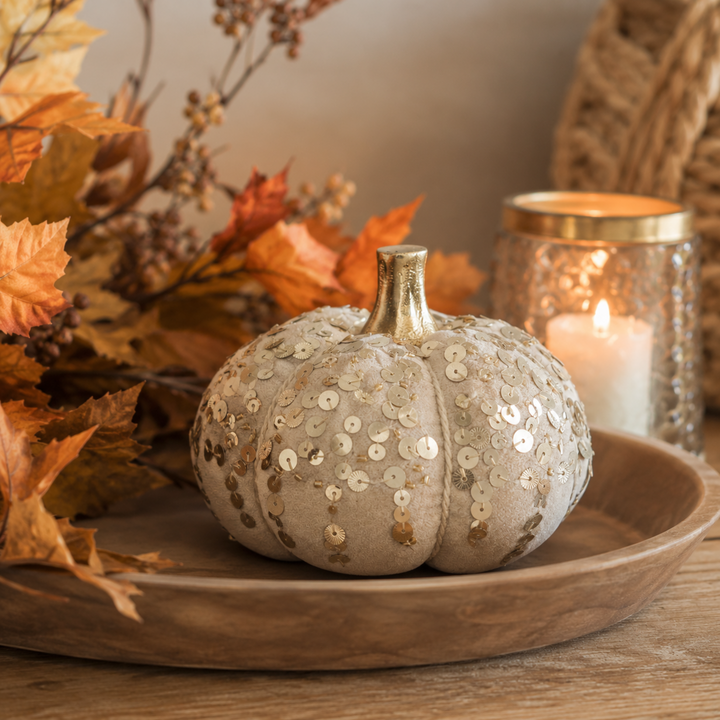 Golden Sequin & Velvet Pumpkin