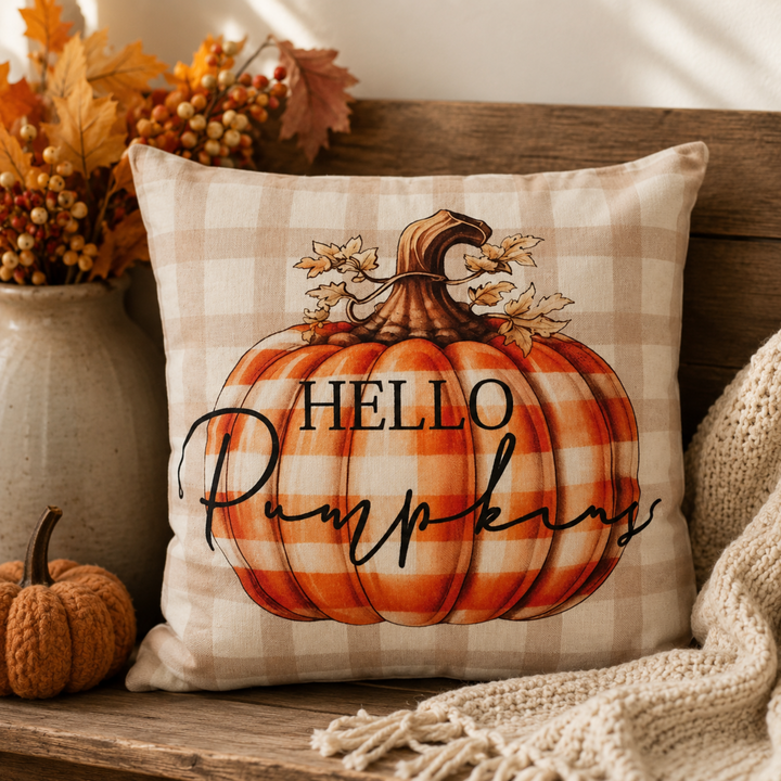 Hello Pumpkin Plaid Pillow