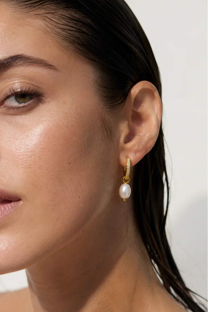 Ellie Vail Georgie Huggie Hoop Pearl Earrings