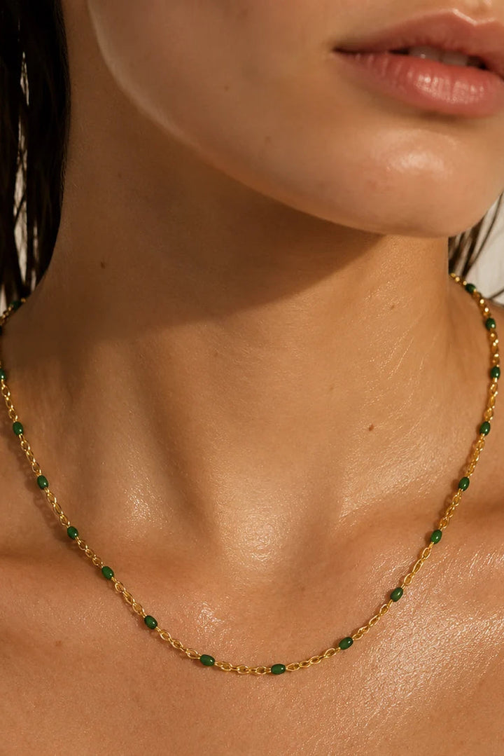 Ellie Vail Evie Green Dainty Enamel Beaded Necklace