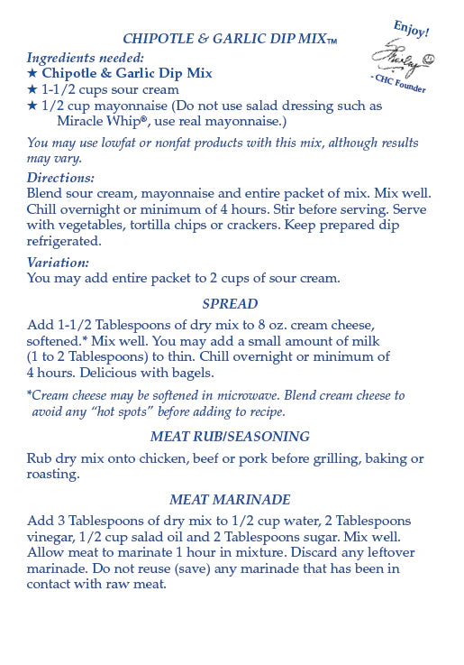 Chipotle & Garlic Dip Mix