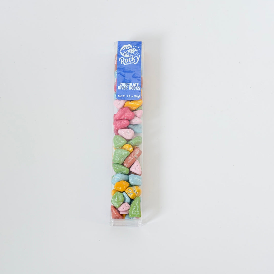 Pack of colorful Rocky candy bars on a white background