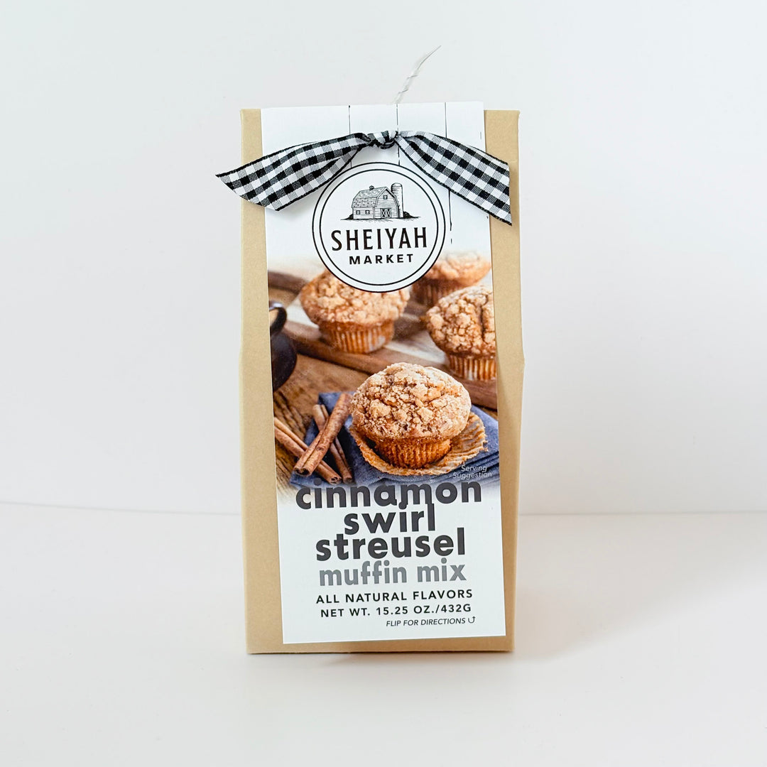 Sheiyah Market cinnamon swirl streusel muffin mix packaging on a white background