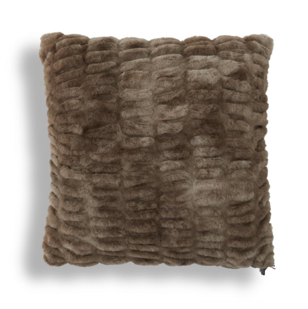 Coffee Ribbed Faux Fur Pillow