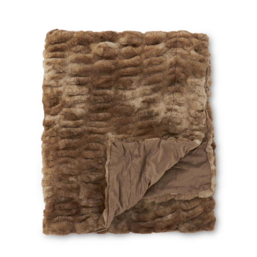 Coffee Ribbed Faux Fur Throw Blanket