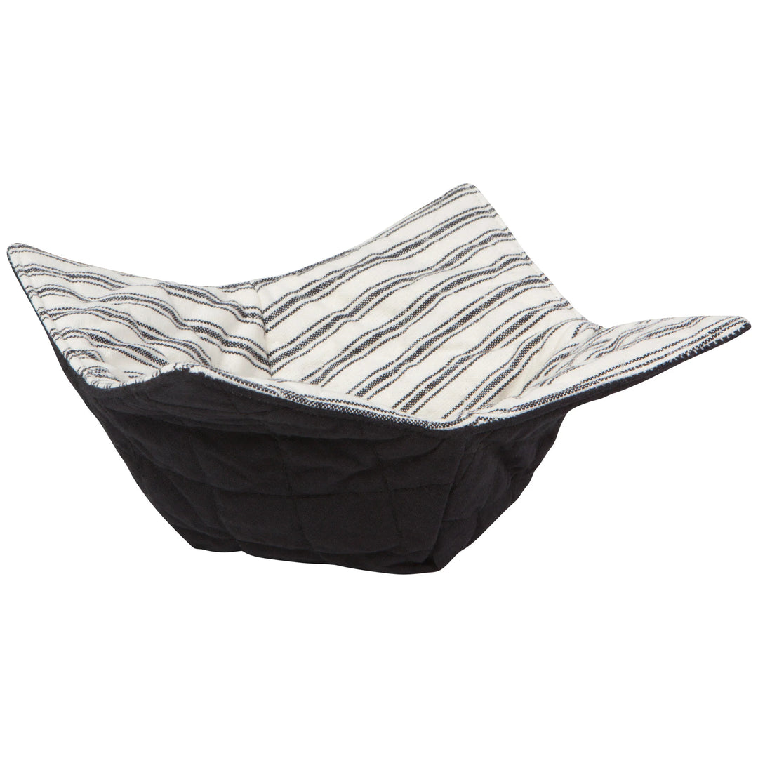 Black and white striped fabric hammock on a white background