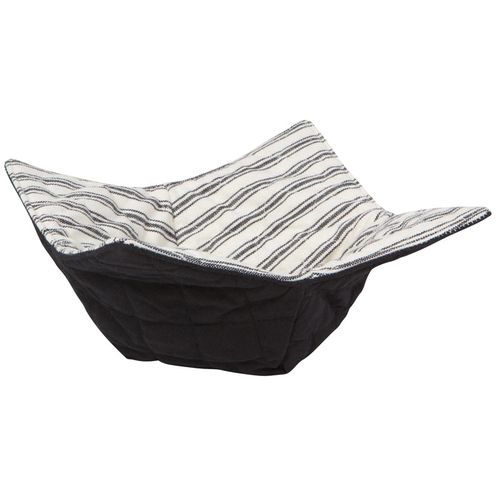 Black and white striped fabric hammock on a white background