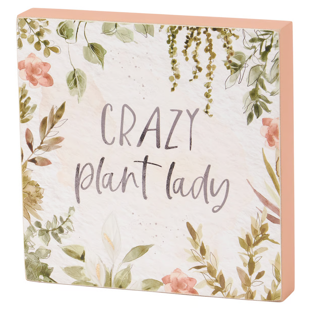 Decorative box with floral design and 'Crazy plant lady' text