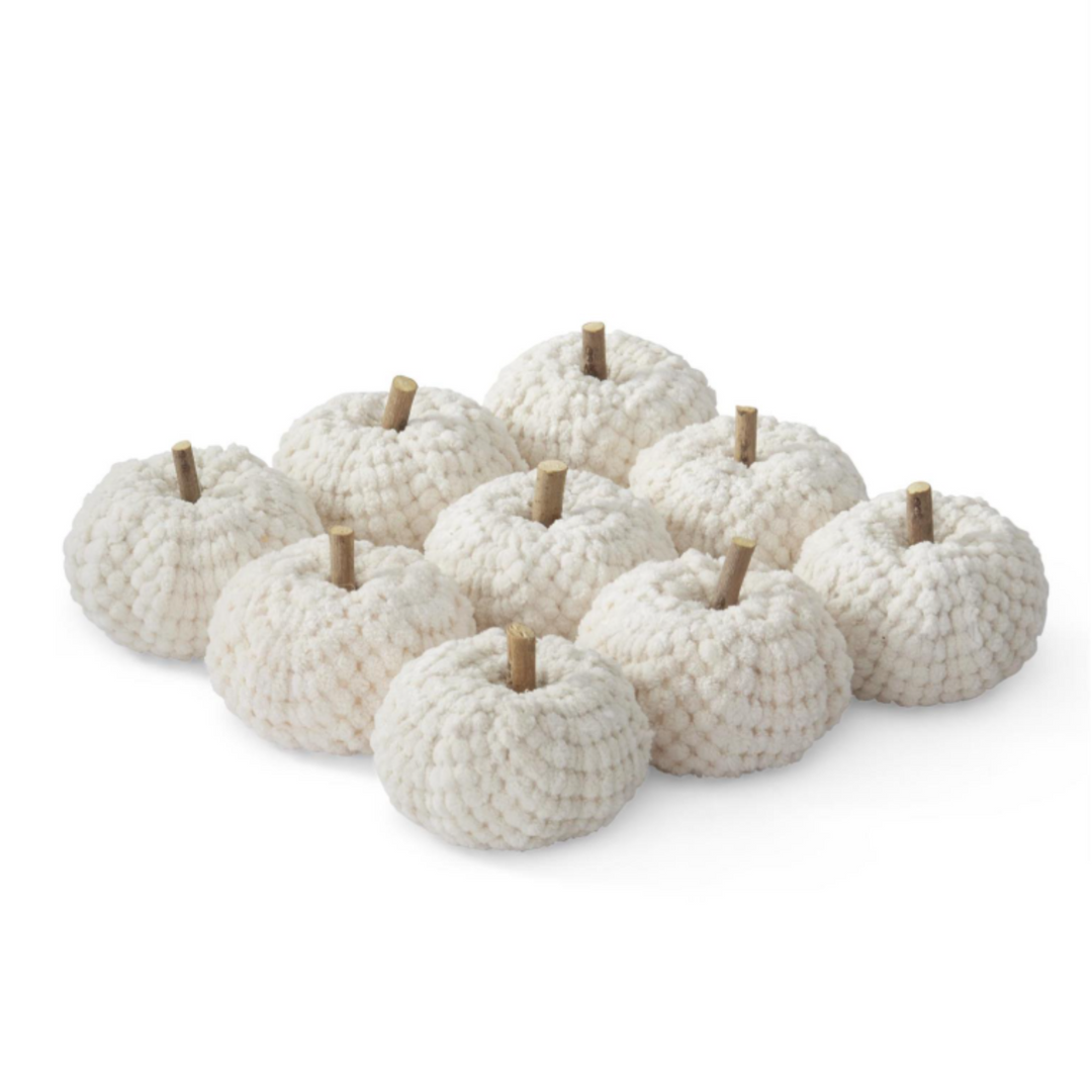 Set of white textured pumpkins on a white background