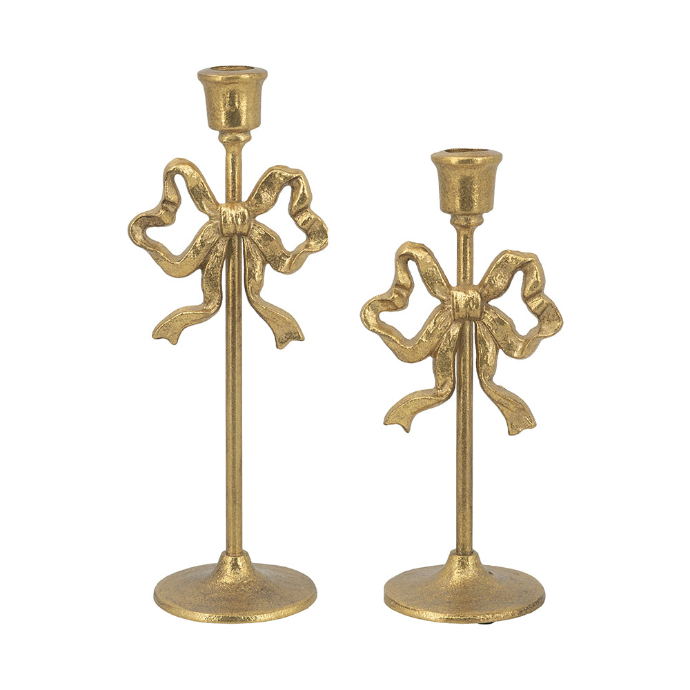 Gold Bow Taper Candle Holder