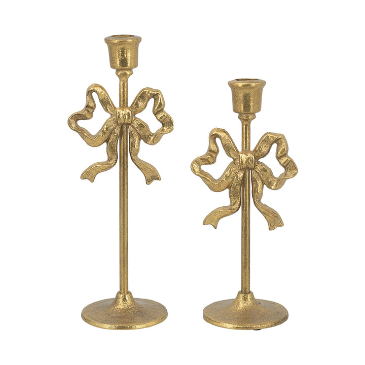 Gold Bow Taper Candle Holder