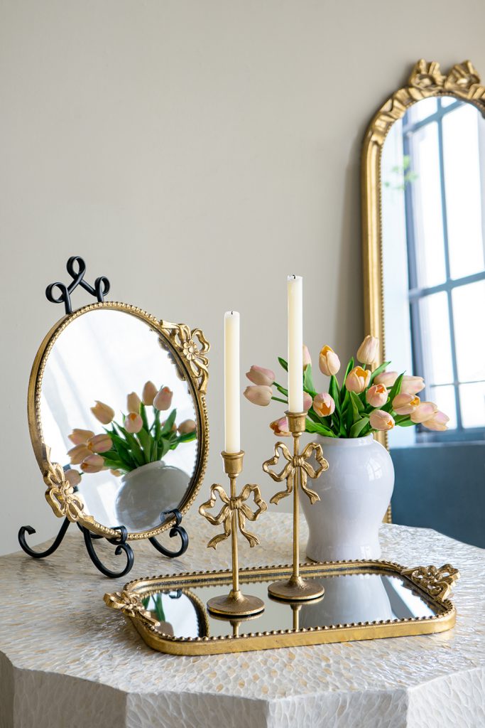 Gold Bow Taper Candle Holder