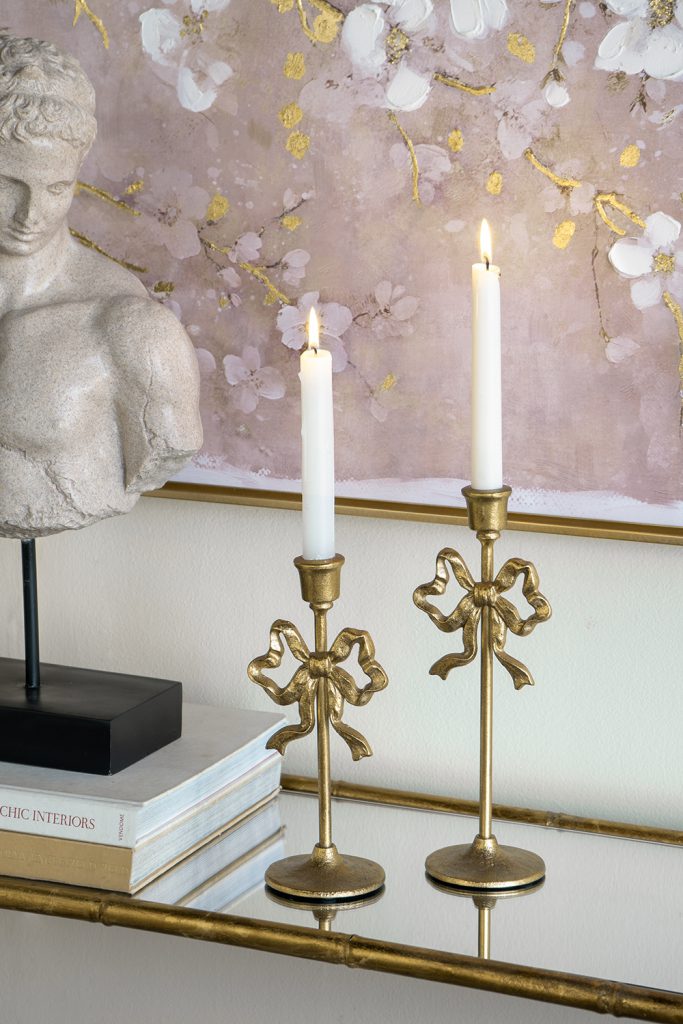 Gold Bow Taper Candle Holder