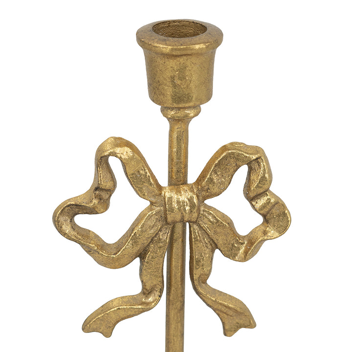 Gold Bow Taper Candle Holder