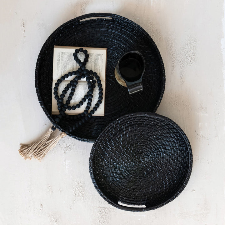 Black Woven Round Tray