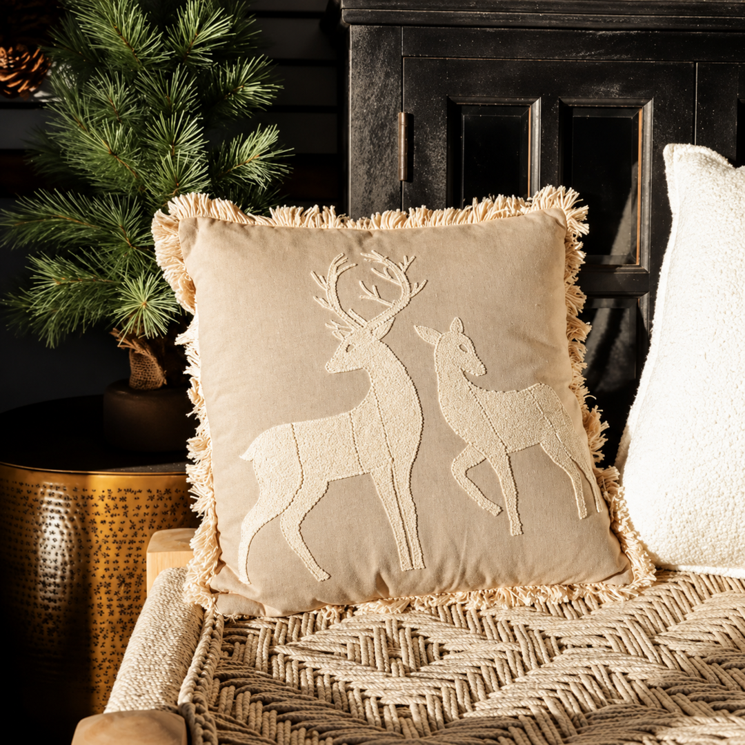 Deer Duo Pillow Fringed Pillow 