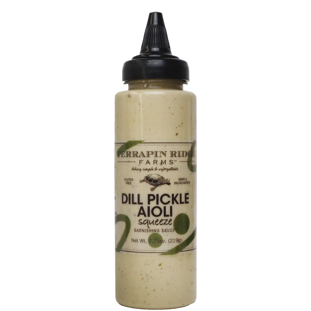 Bottle of Terrapin Ridge Farms Dill Pickle Aioli squeeze on a white background