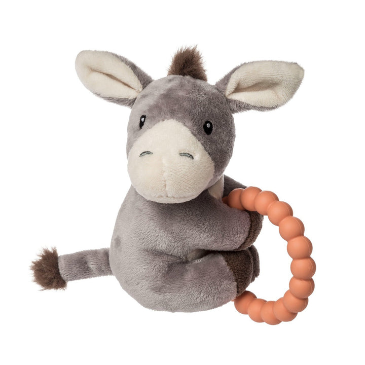Dusty Donkey Teether Rattle toy on white background